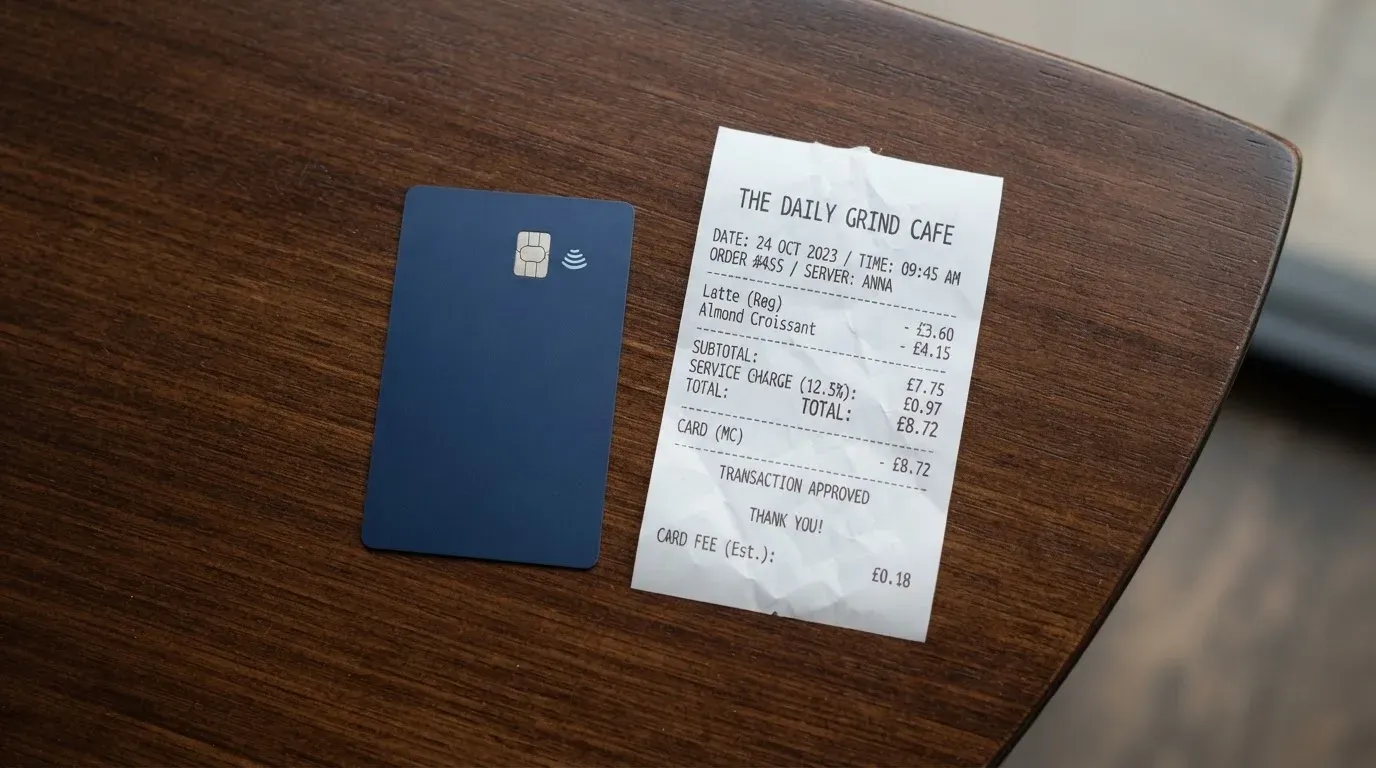 A receipt and a card on a café table