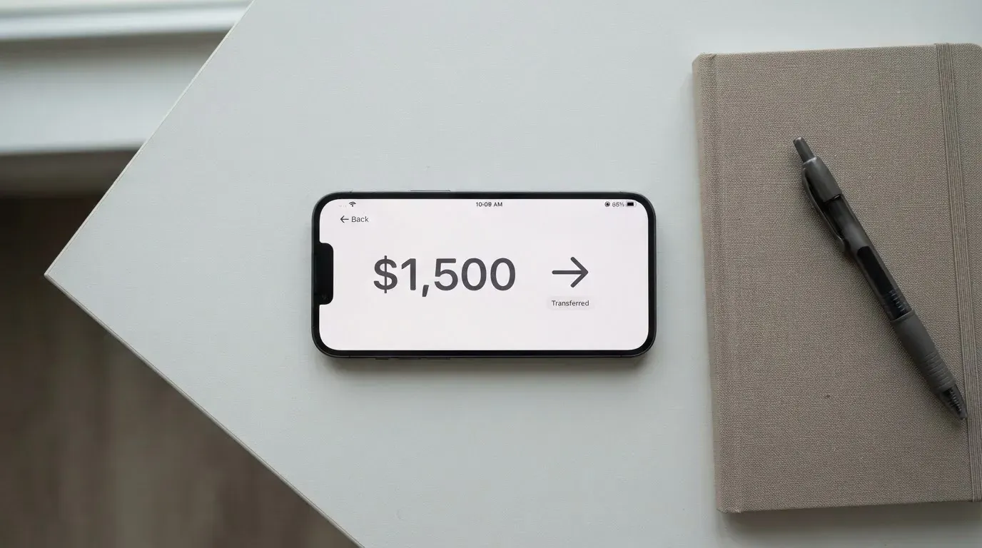 A phone showing a stablecoin transfer screen