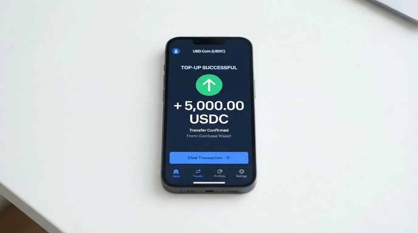 A phone showing a stablecoin transfer screen