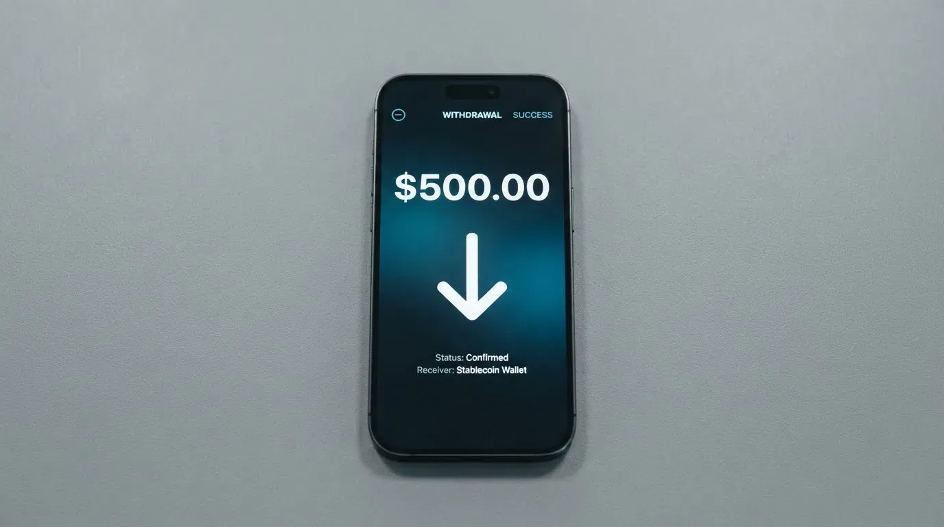 A phone showing a stablecoin transfer screen