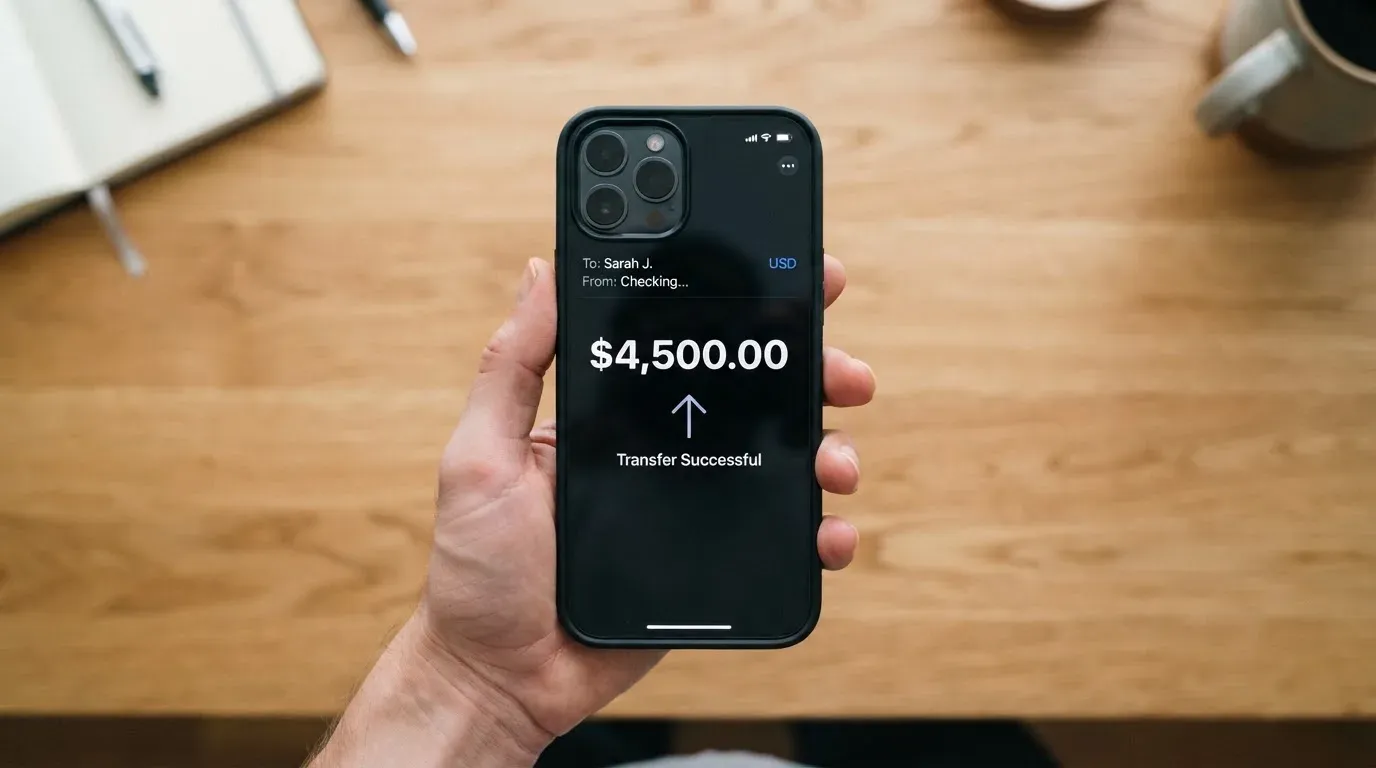 A phone showing a stablecoin transfer screen
