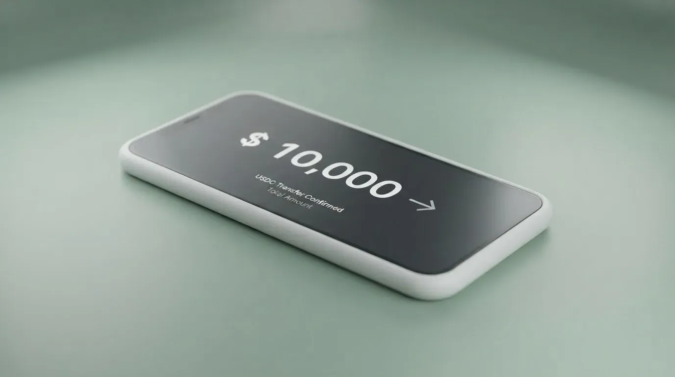 A phone showing a stablecoin transfer screen