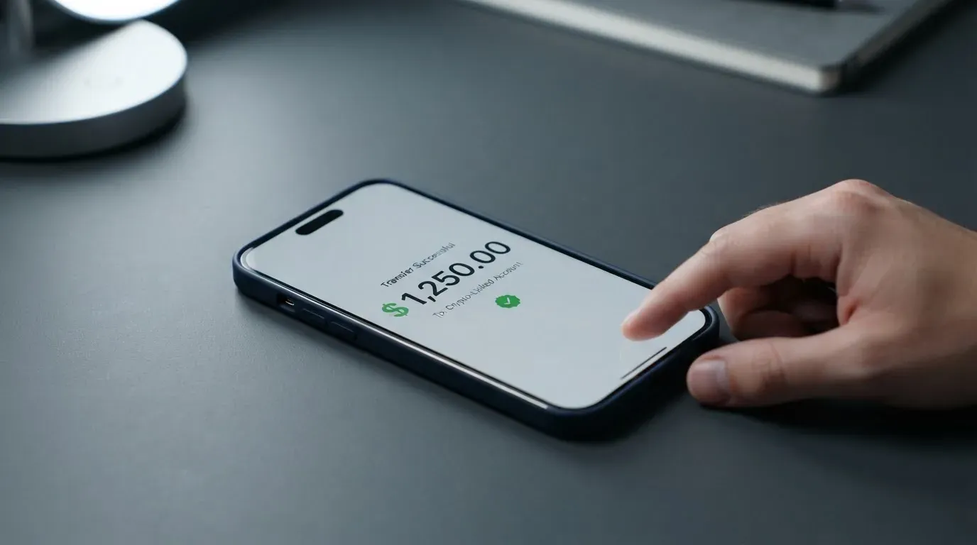 A phone showing a stablecoin transfer screen