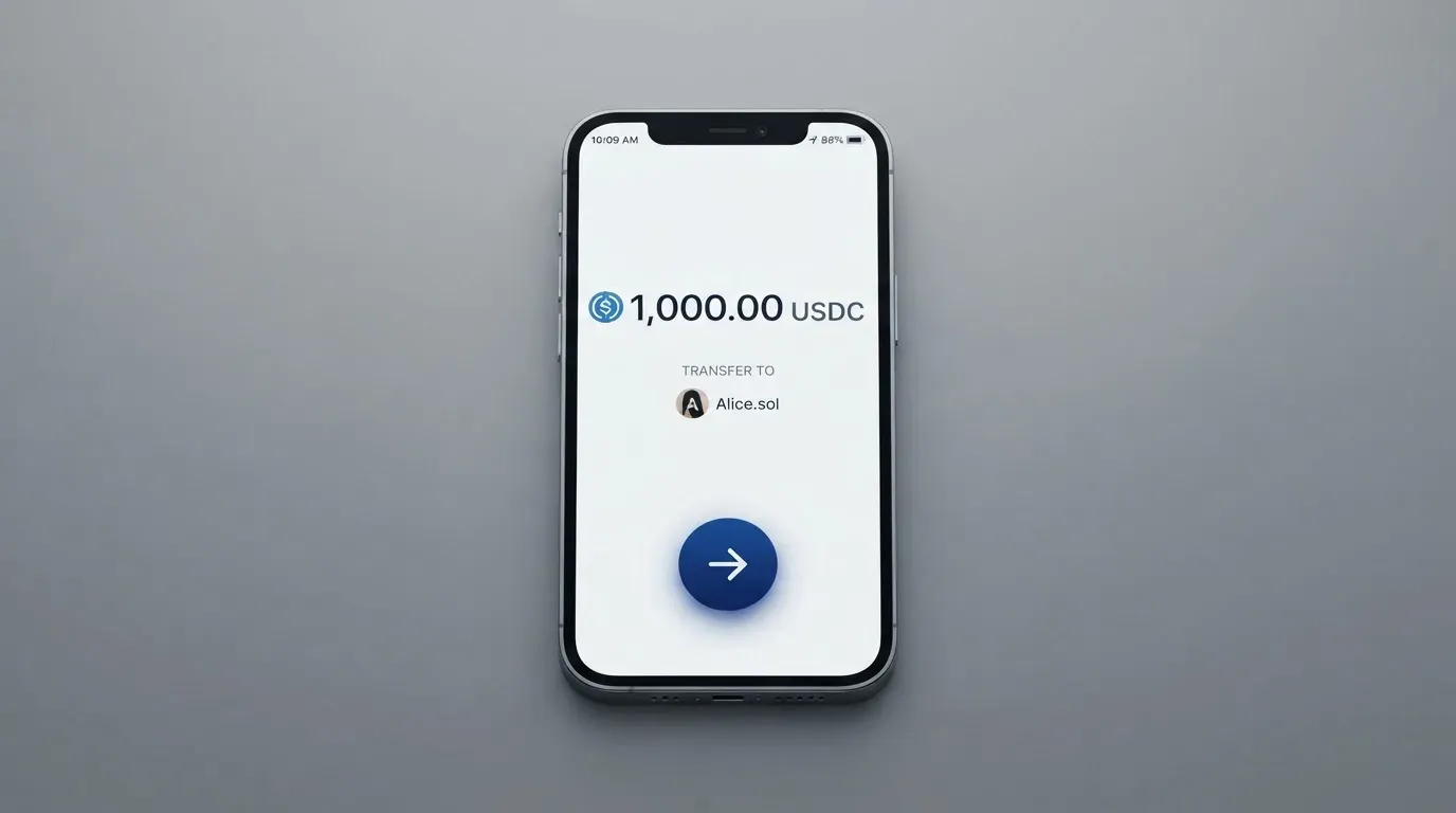 A phone showing a stablecoin transfer screen