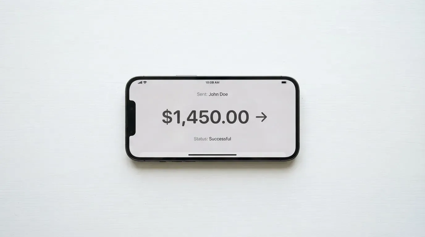 A phone showing a stablecoin transfer screen