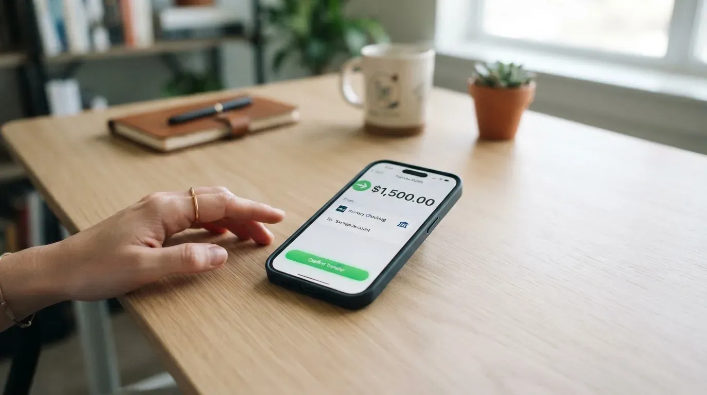 A phone showing a stablecoin transfer screen