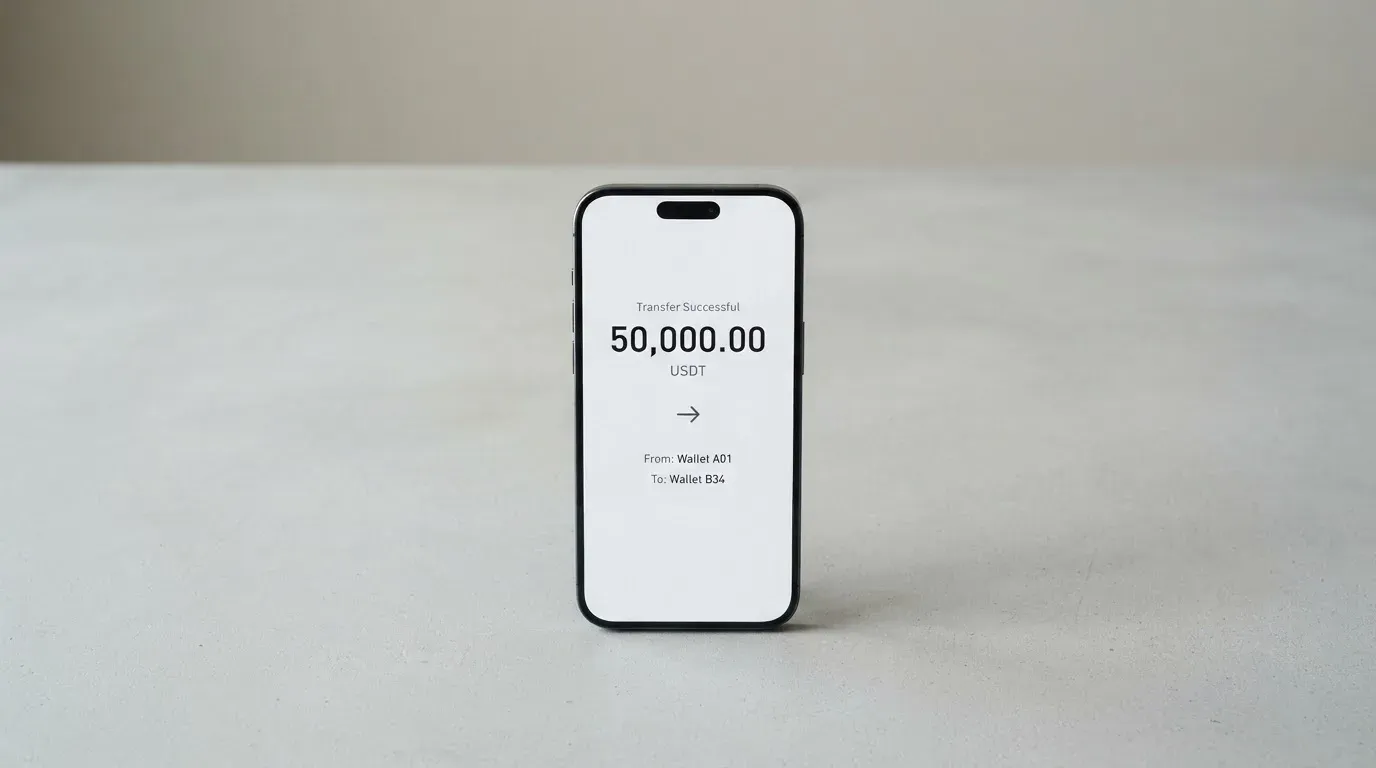 A phone showing a stablecoin transfer screen