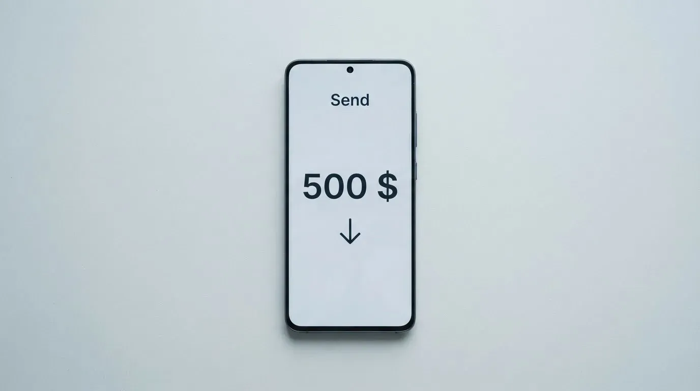 A phone showing a stablecoin transfer screen