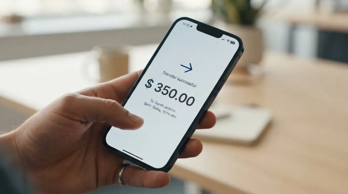 A phone showing a stablecoin transfer screen