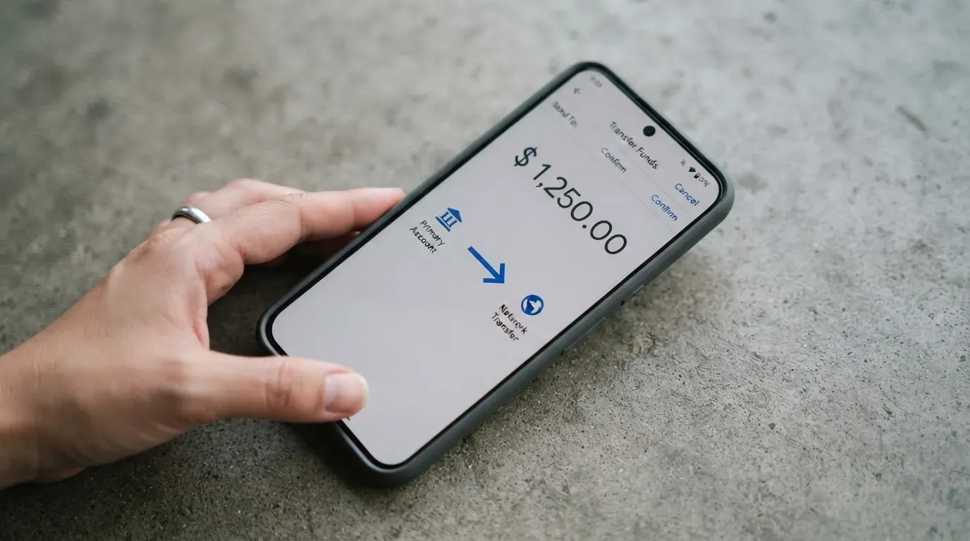 A phone showing a stablecoin transfer screen