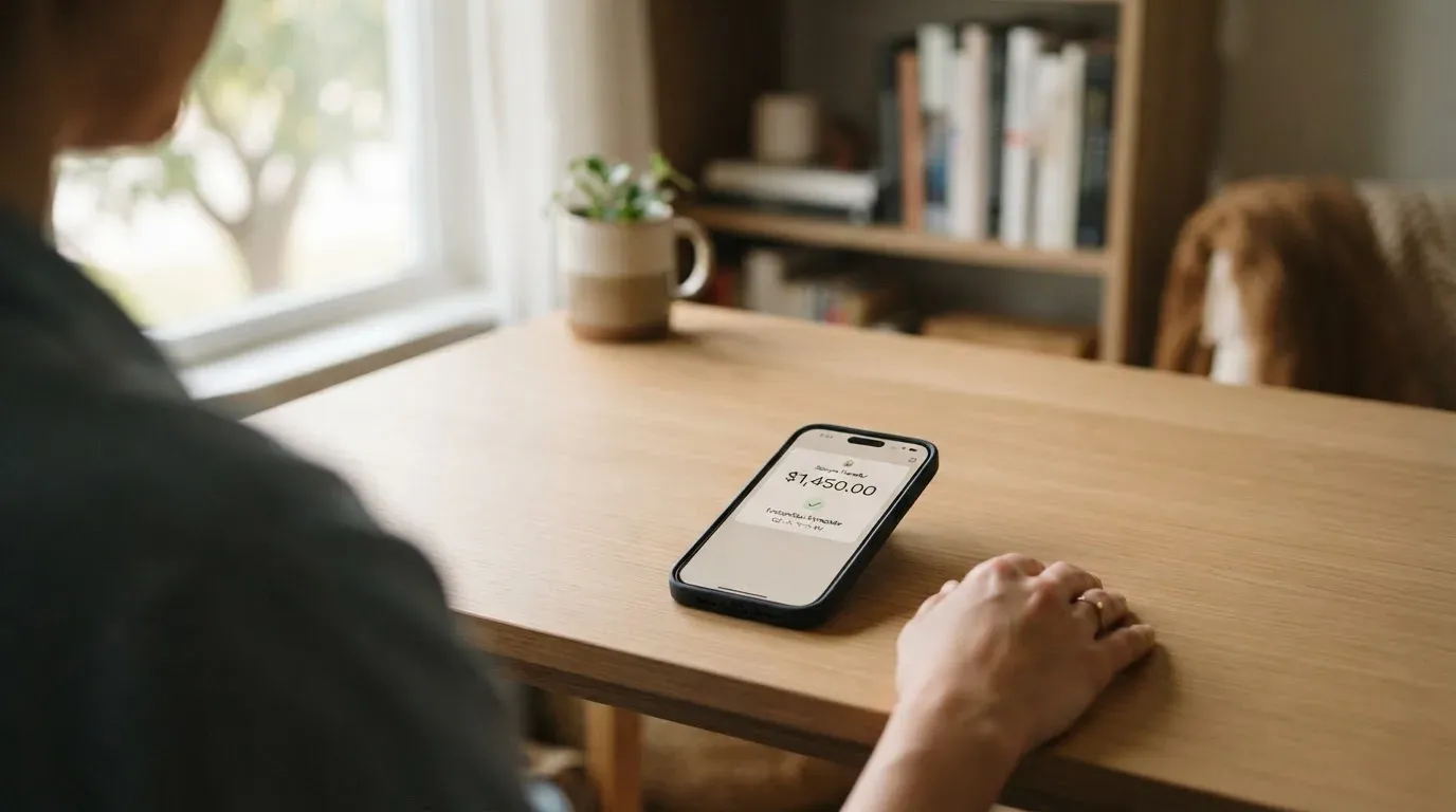 A phone showing a stablecoin transfer screen