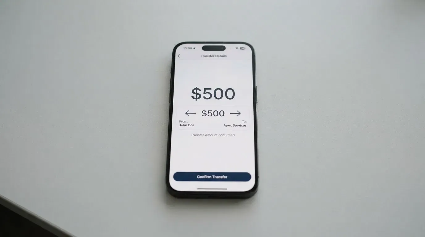 A phone showing a stablecoin transfer screen