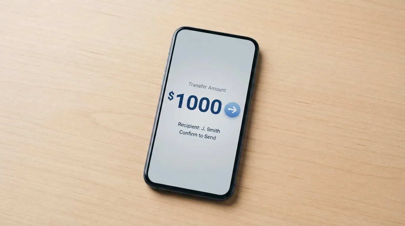 A phone showing a stablecoin transfer screen