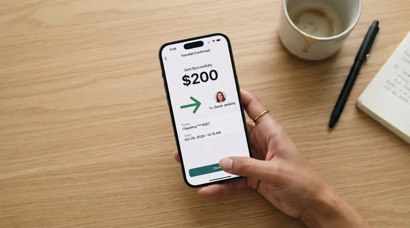 A phone showing a stablecoin transfer screen