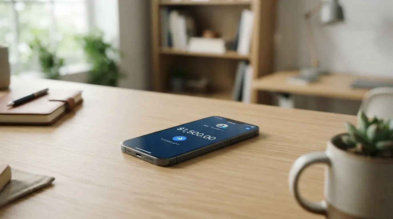 A phone showing a stablecoin transfer screen