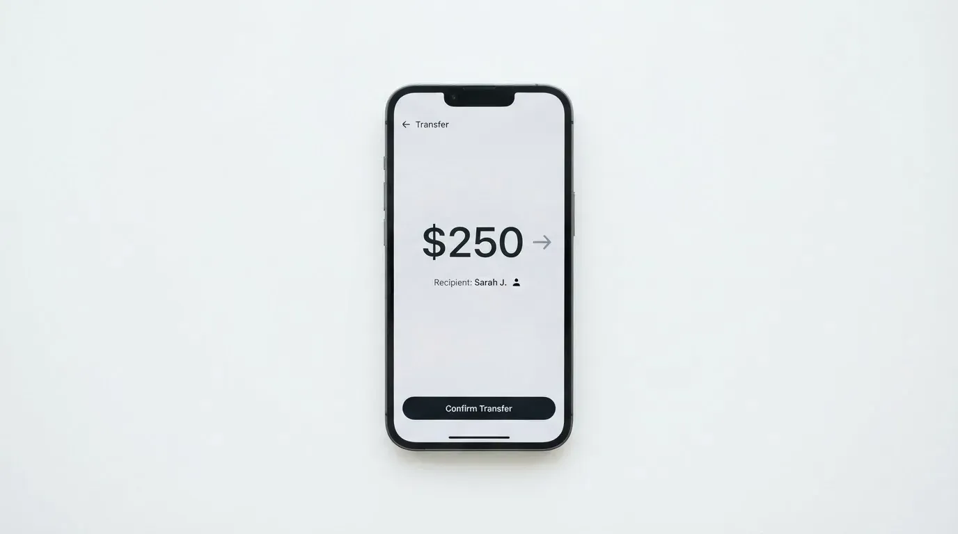 A phone showing a stablecoin transfer screen