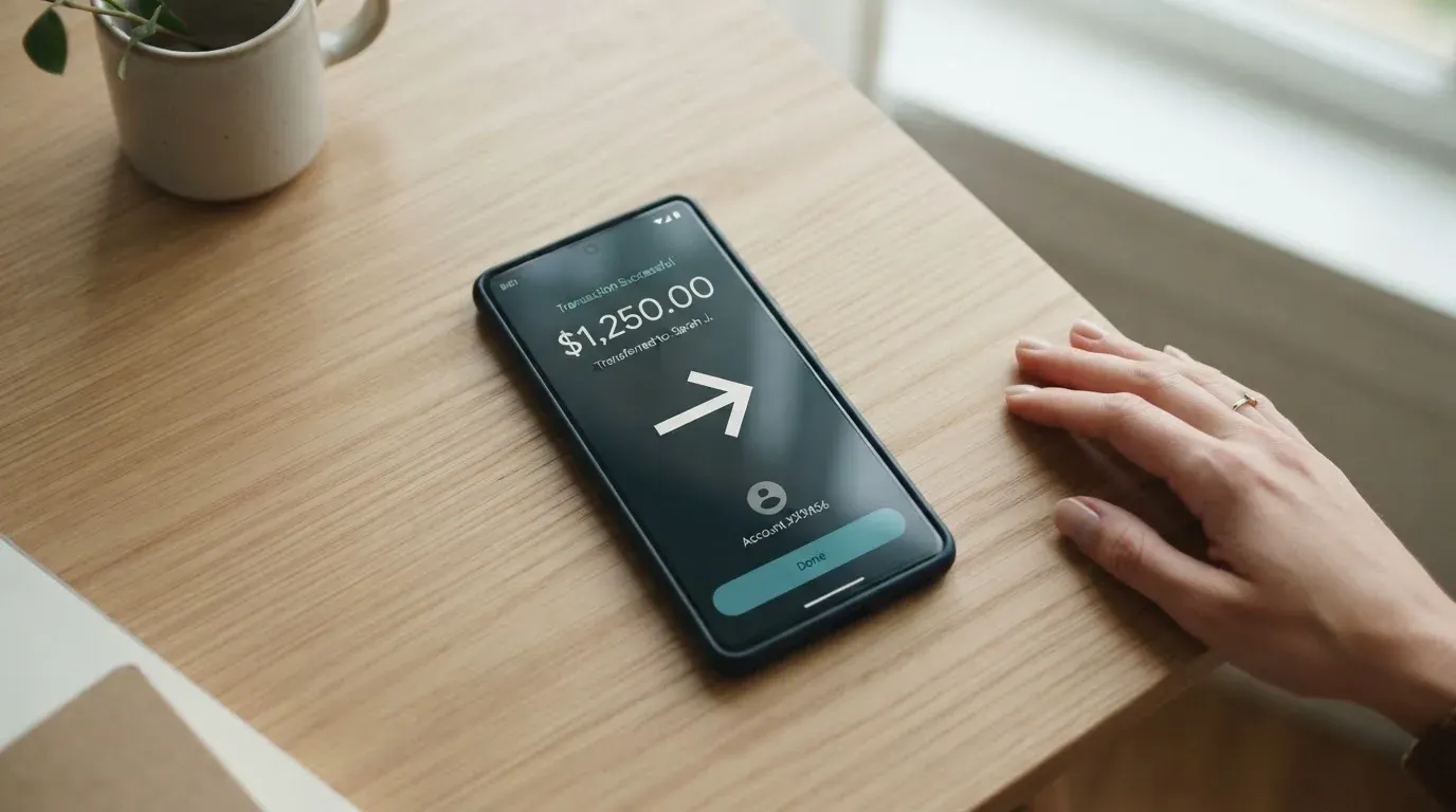 A phone showing a stablecoin transfer screen