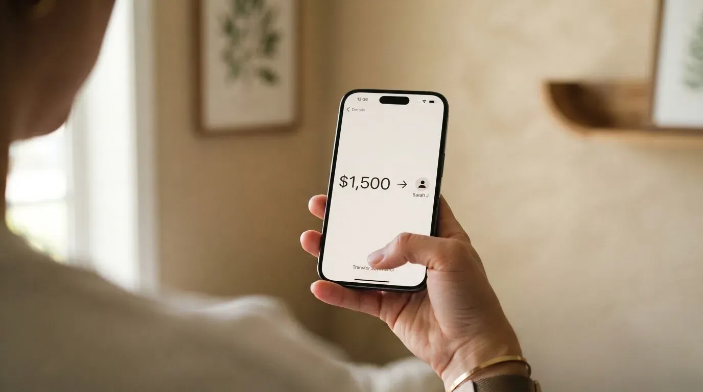 A phone showing a stablecoin transfer screen