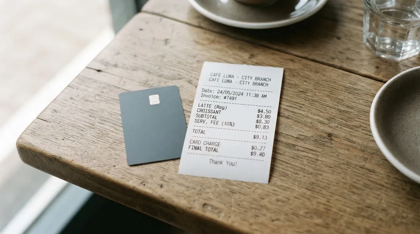 A receipt and a card on a café table