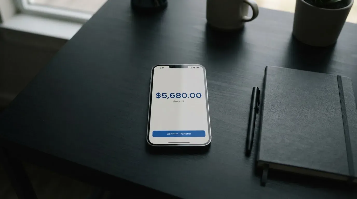 A phone showing a stablecoin transfer screen