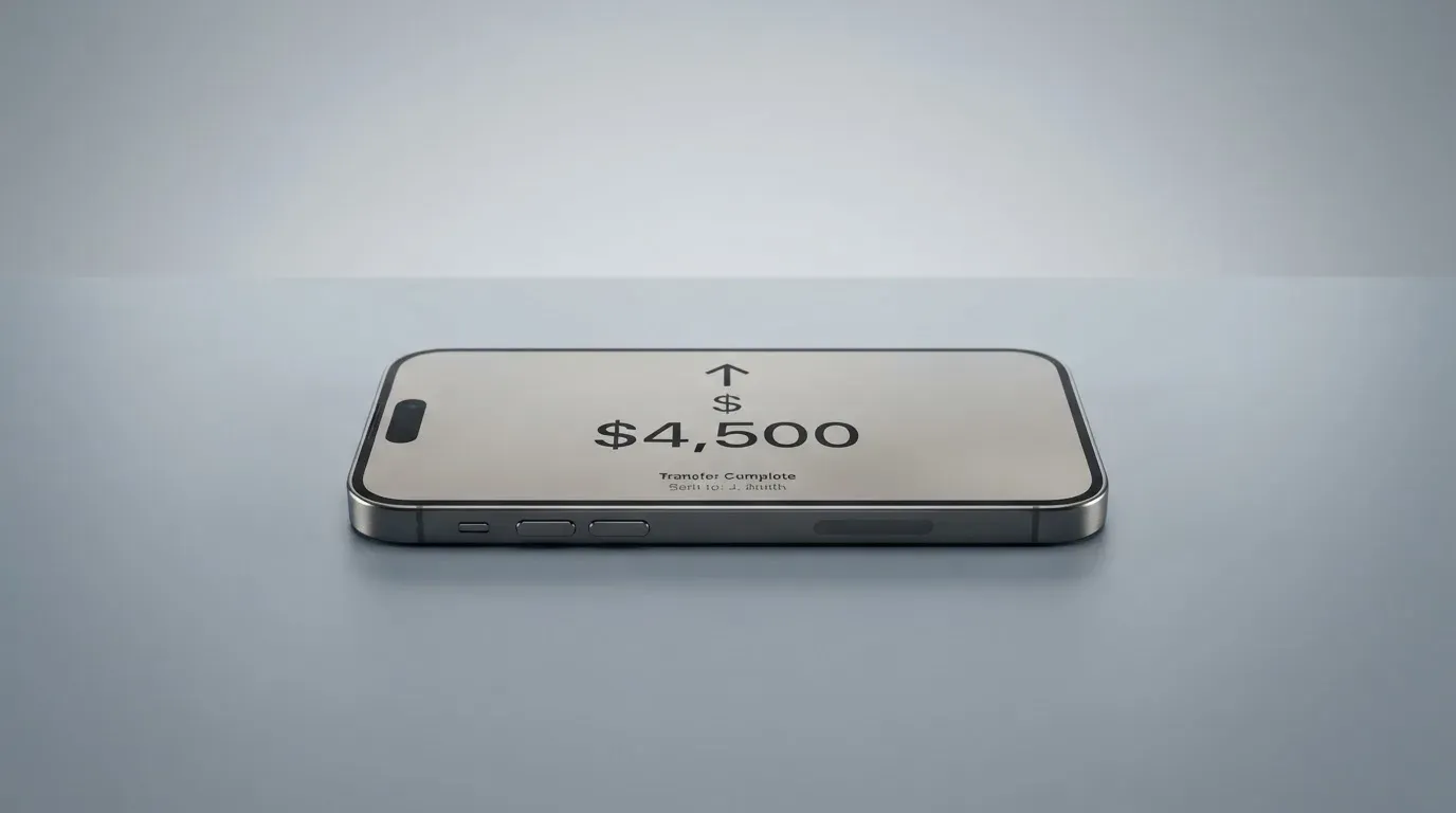 A phone showing a stablecoin transfer screen
