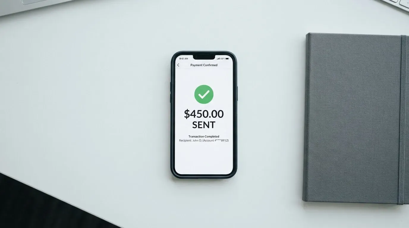 A phone showing a stablecoin transfer screen