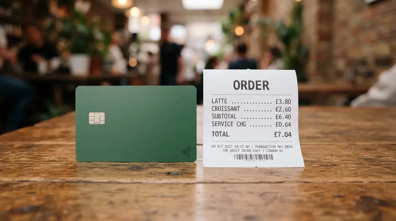 A receipt and a card on a café table