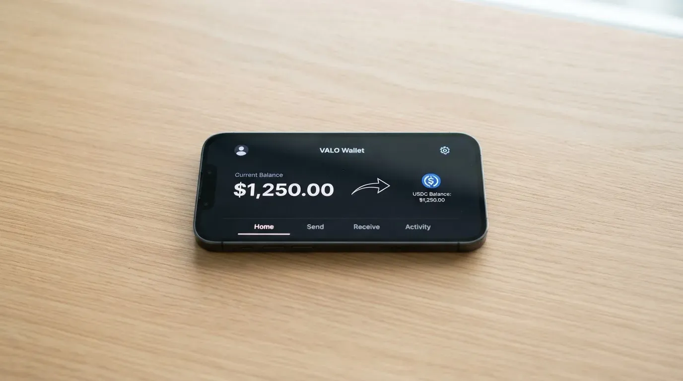 A phone showing a stablecoin transfer screen