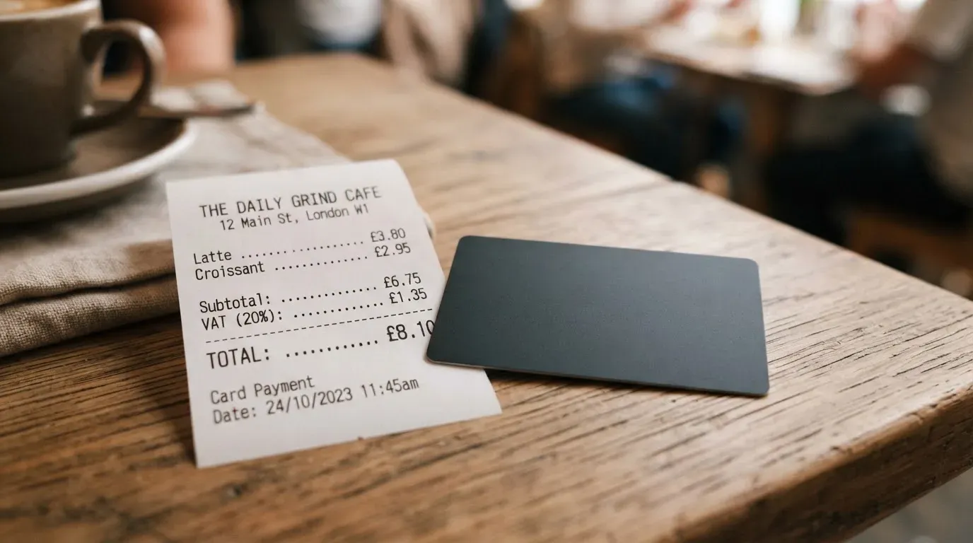 A receipt and a card on a café table