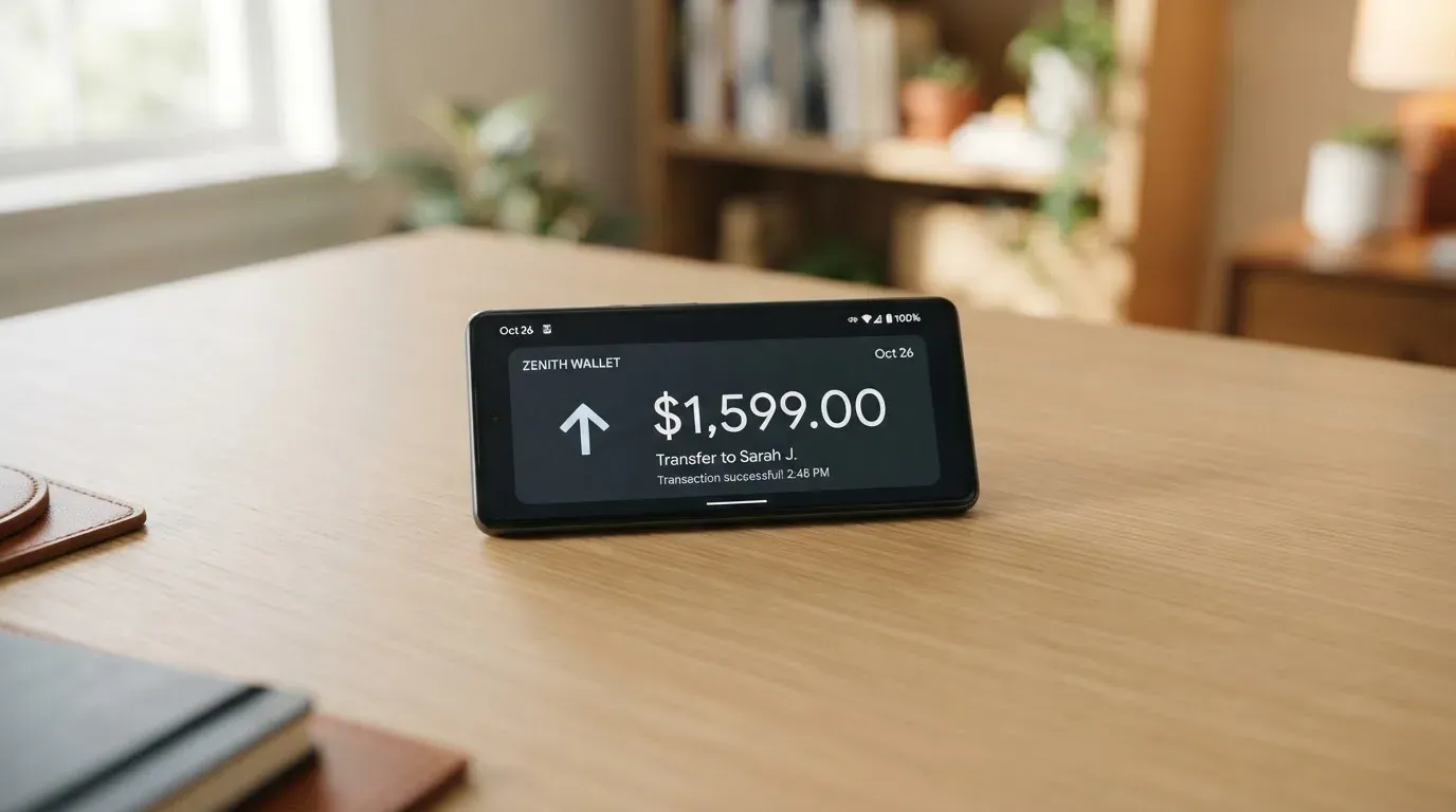 A phone showing a stablecoin transfer screen