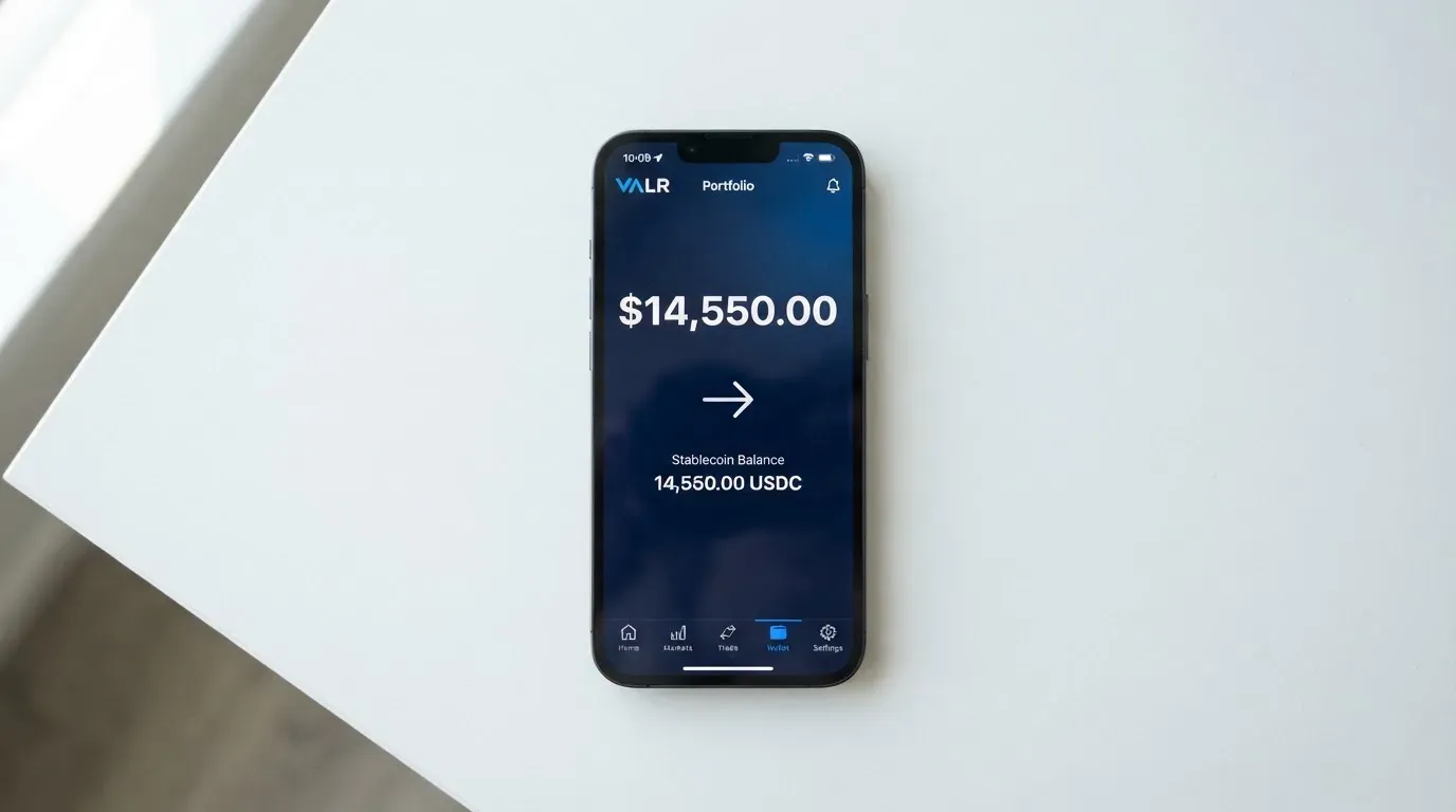 A phone showing a stablecoin transfer screen