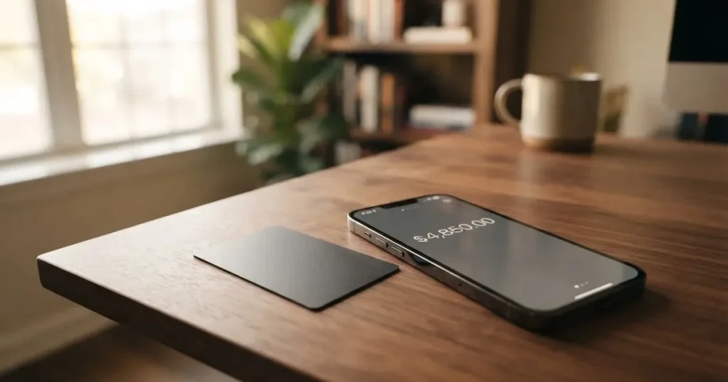 Several payment cards fanned out next to a phone with a crypto wallet app
