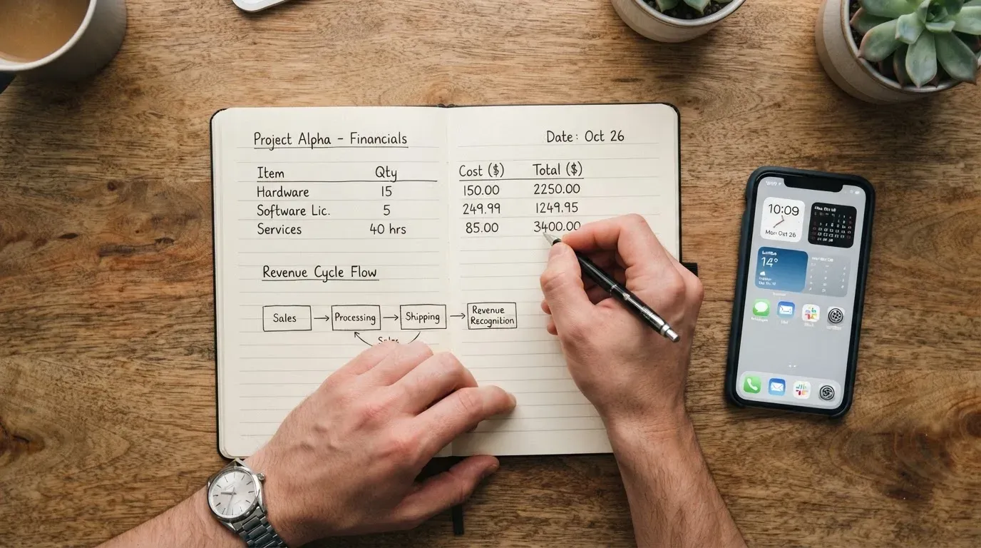 A notebook with a hand-drawn comparison table and a pen