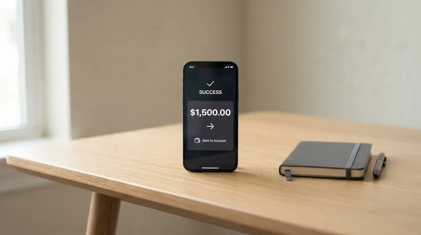 A phone showing a stablecoin transfer screen