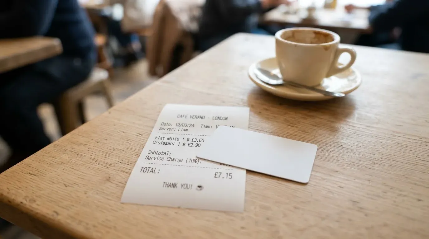A receipt and a card on a café table