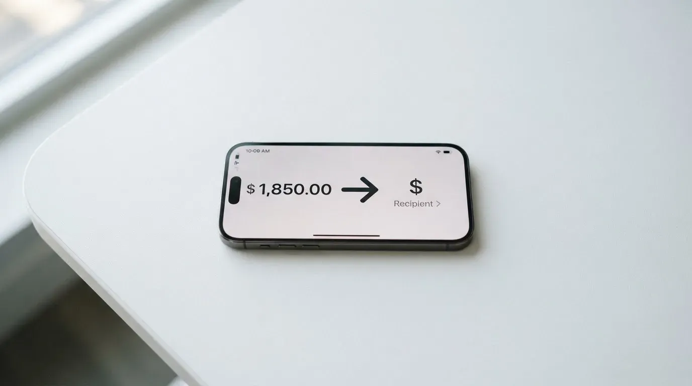 A phone showing a stablecoin transfer screen