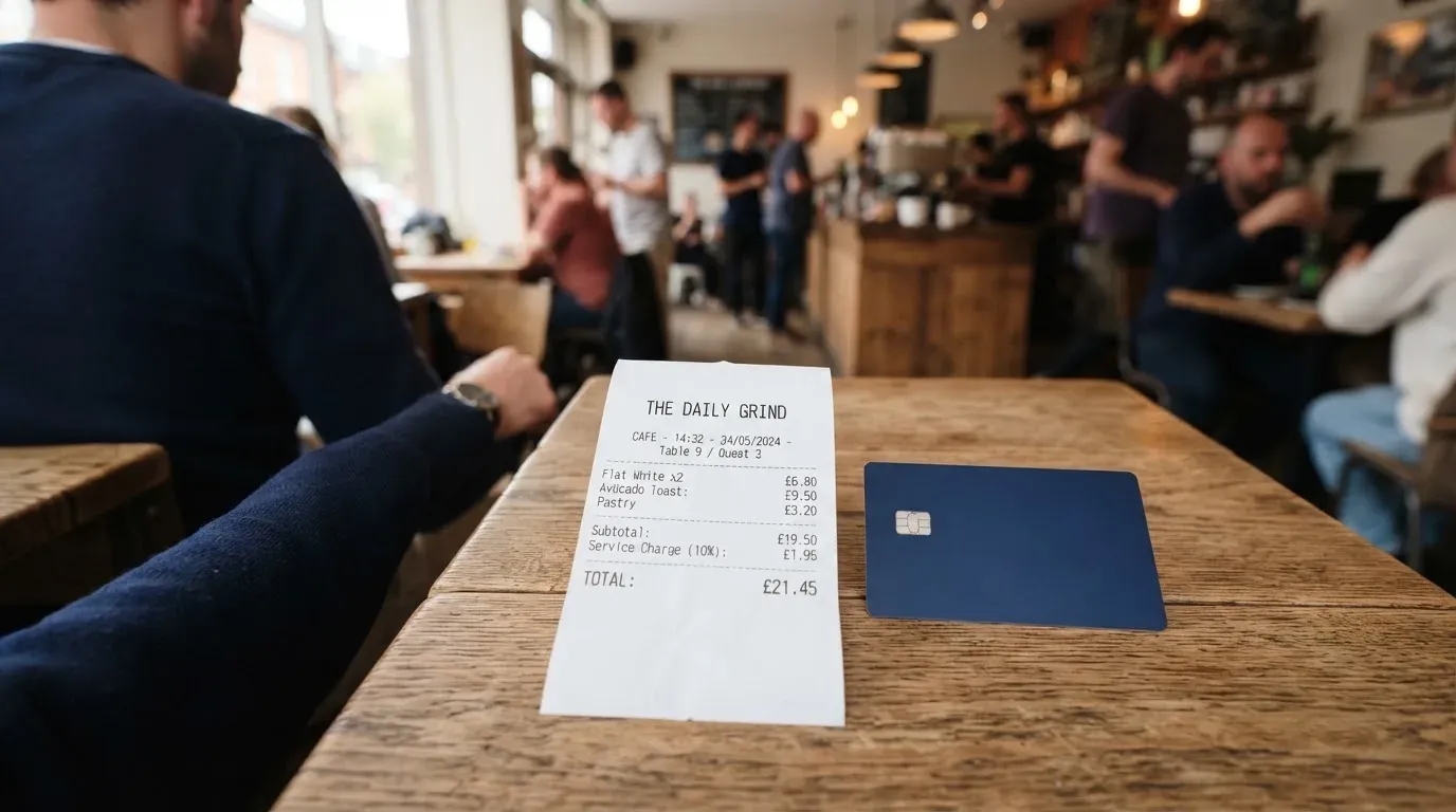 A receipt and a card on a café table