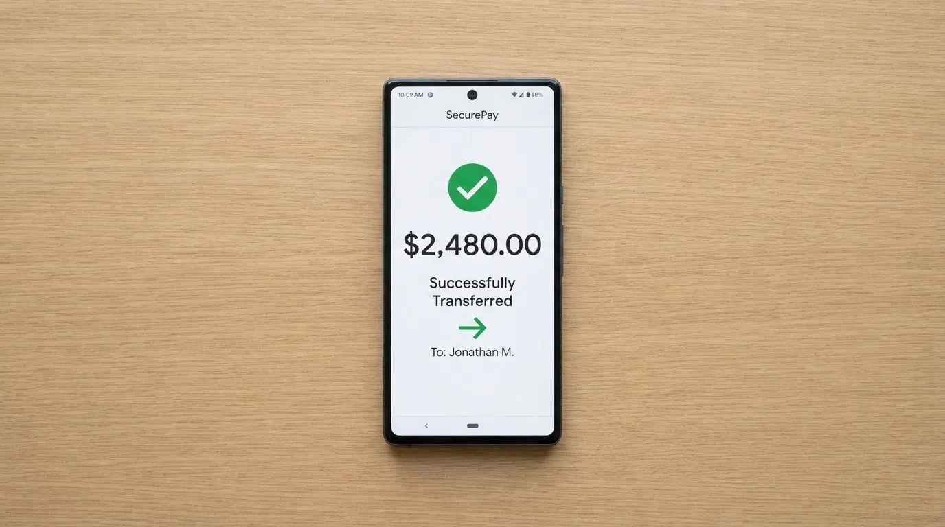 A phone showing a stablecoin transfer screen