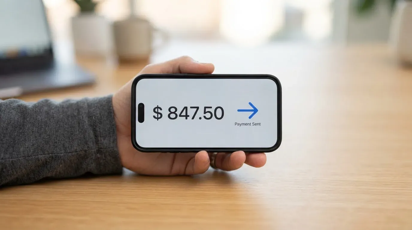 A phone showing a stablecoin transfer screen