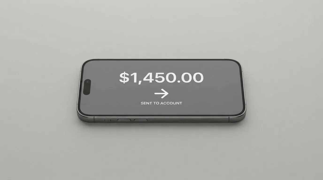 A phone showing a stablecoin transfer screen