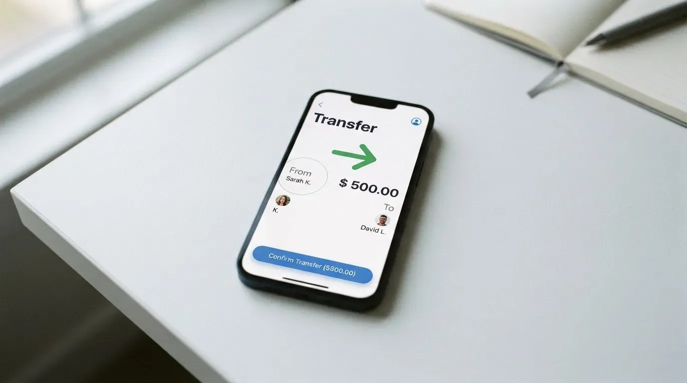 A phone showing a stablecoin transfer screen