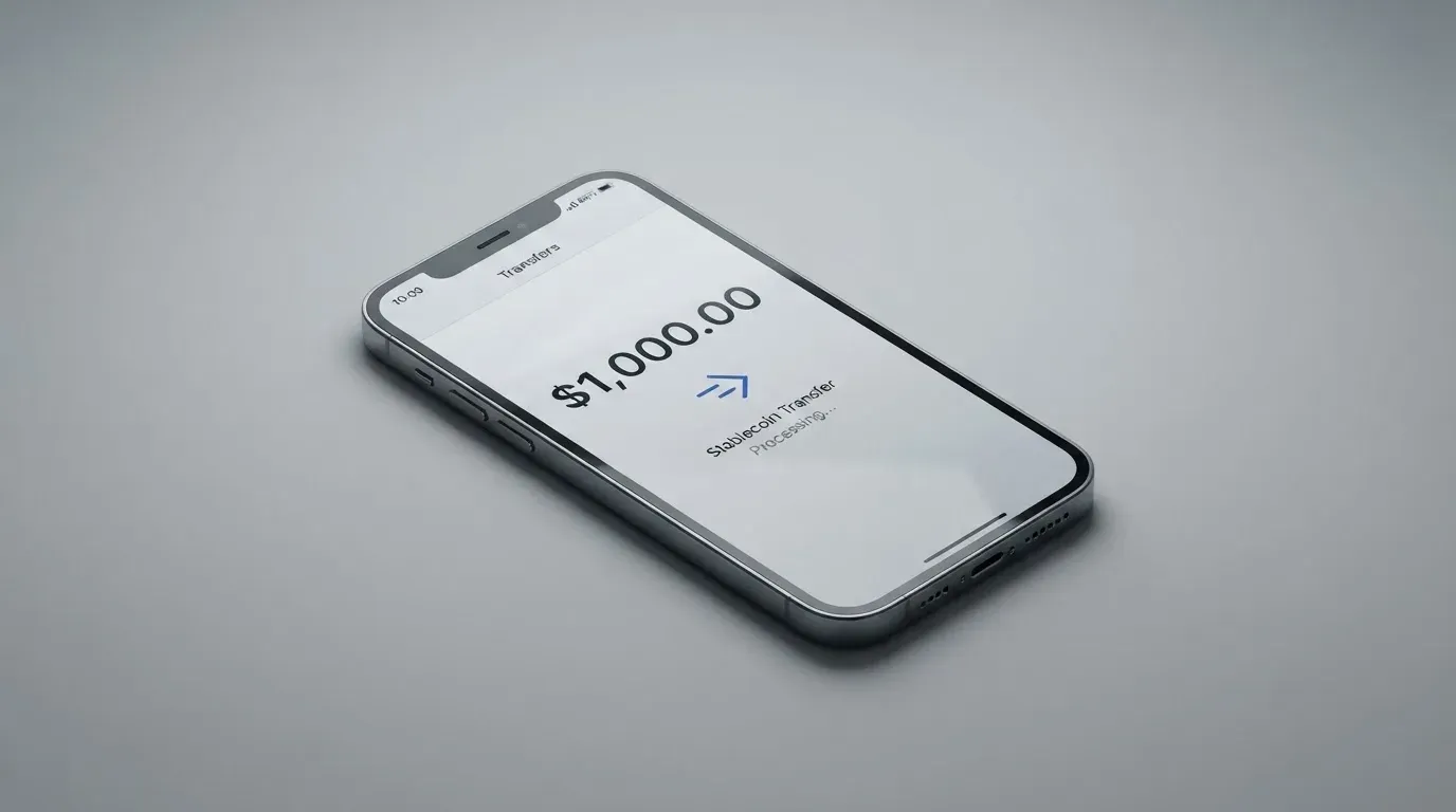 A phone showing a stablecoin transfer screen