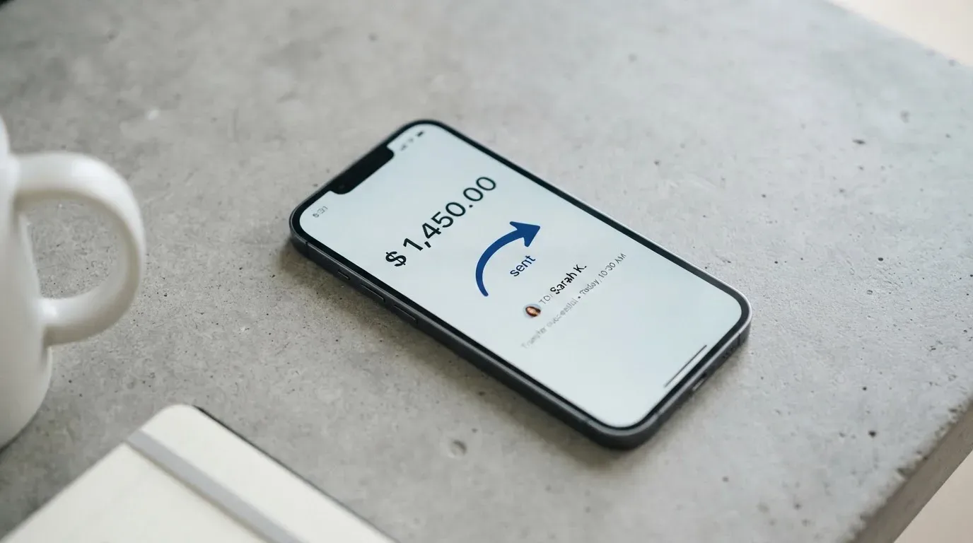 A phone showing a stablecoin transfer screen