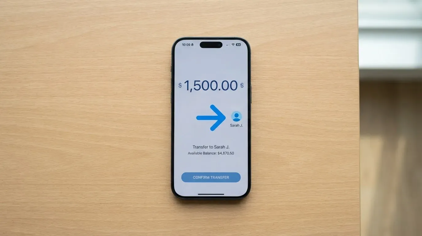 A phone showing a stablecoin transfer screen