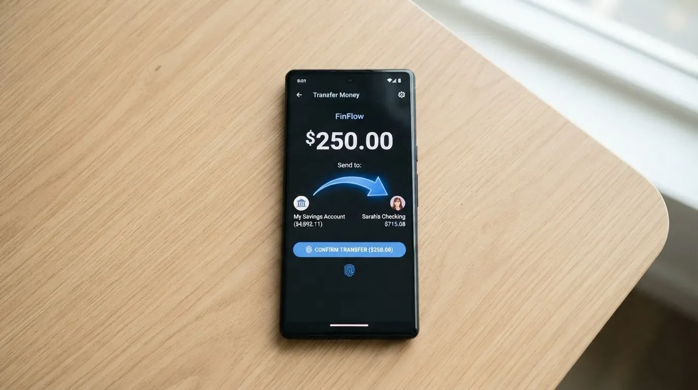 A phone showing a stablecoin transfer screen