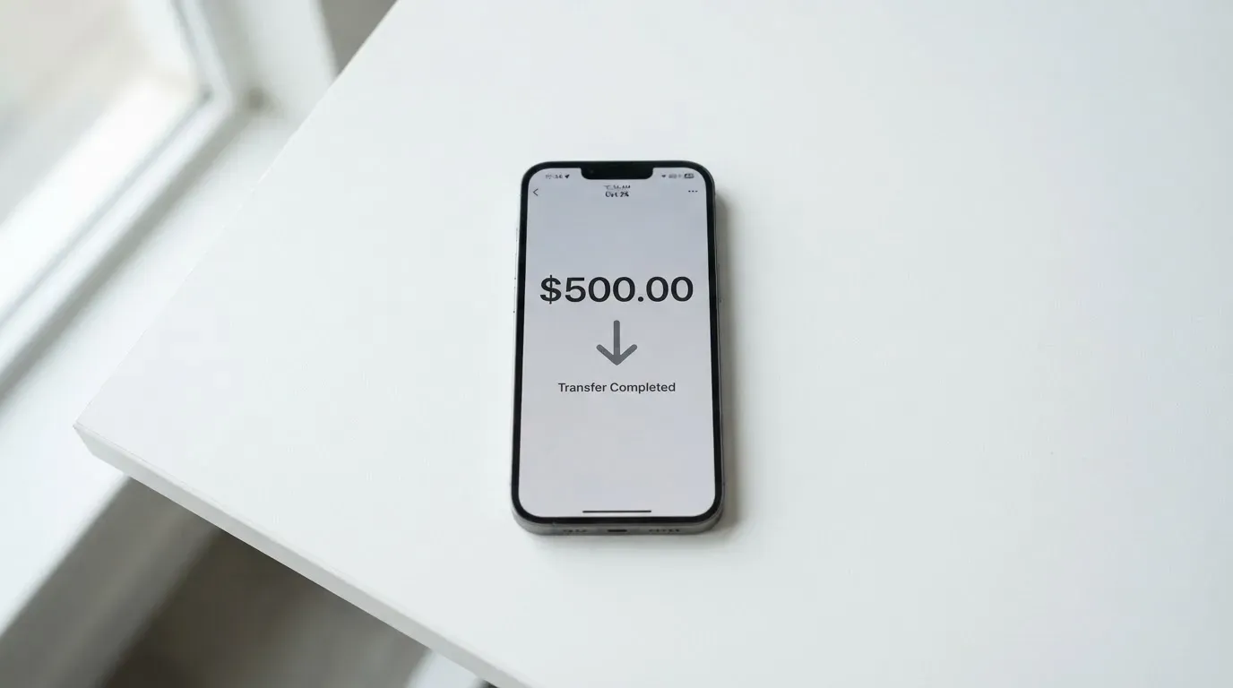 A phone showing a stablecoin transfer screen