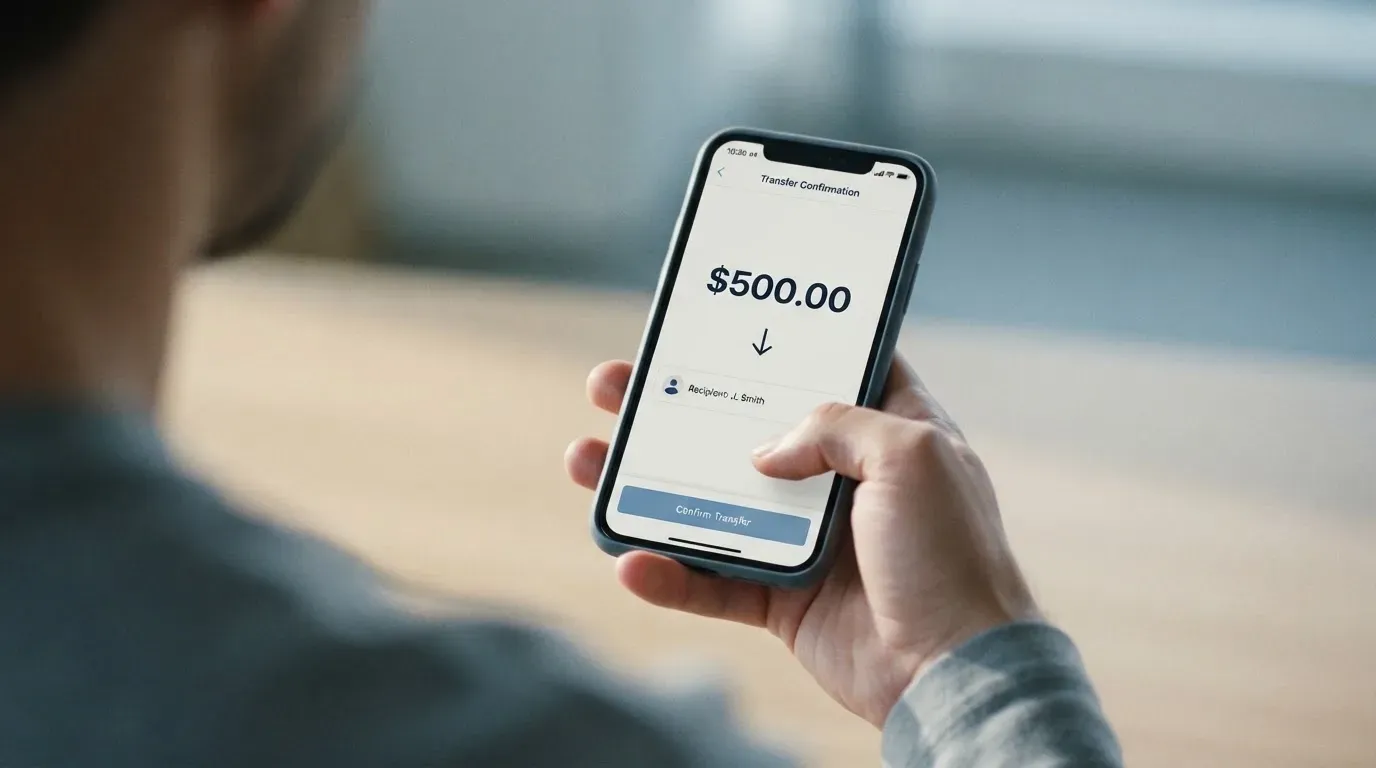 A phone showing a stablecoin transfer screen