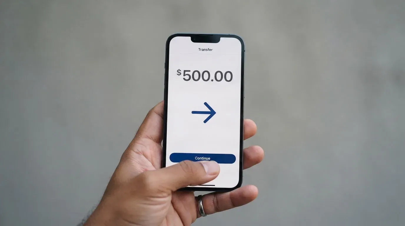 A phone showing a stablecoin transfer screen