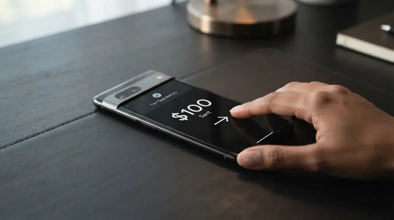 A phone showing a stablecoin transfer screen
