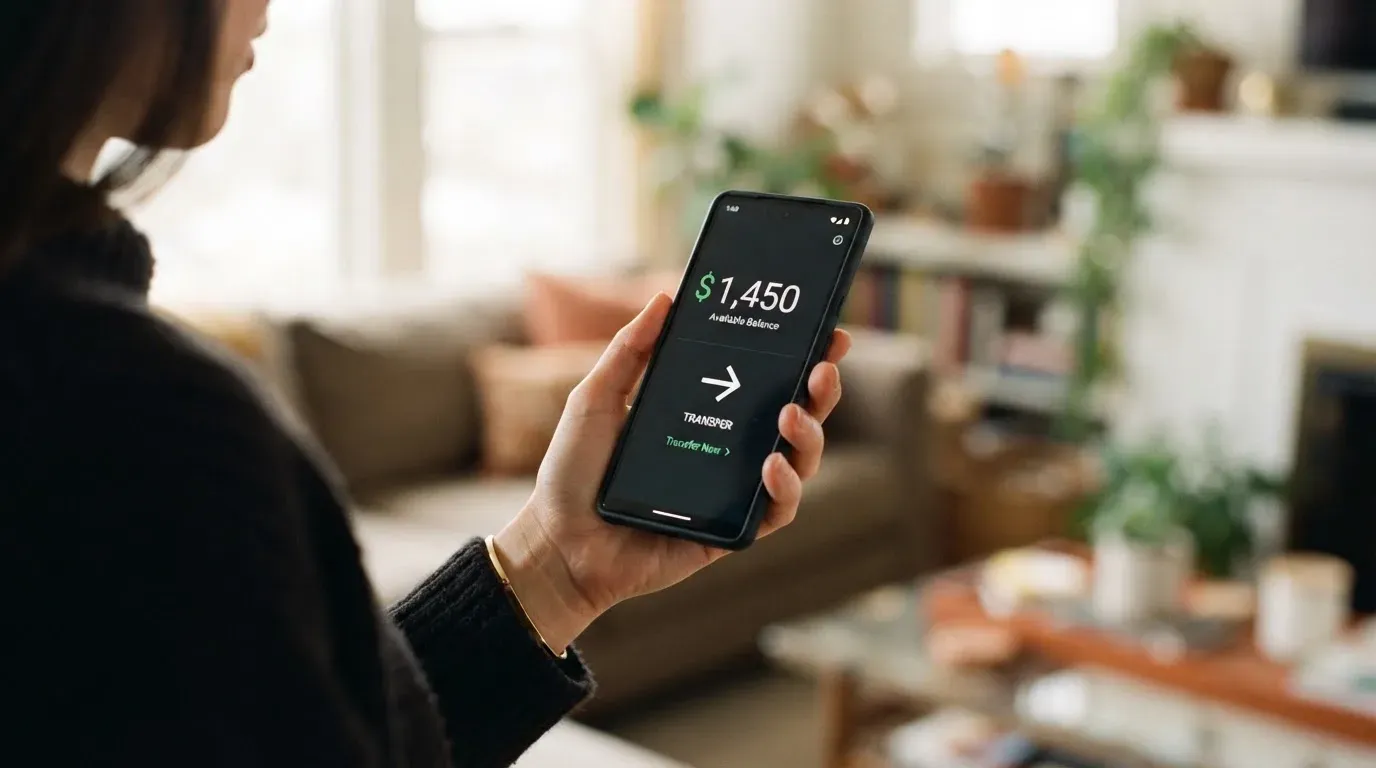 A phone showing a stablecoin transfer screen